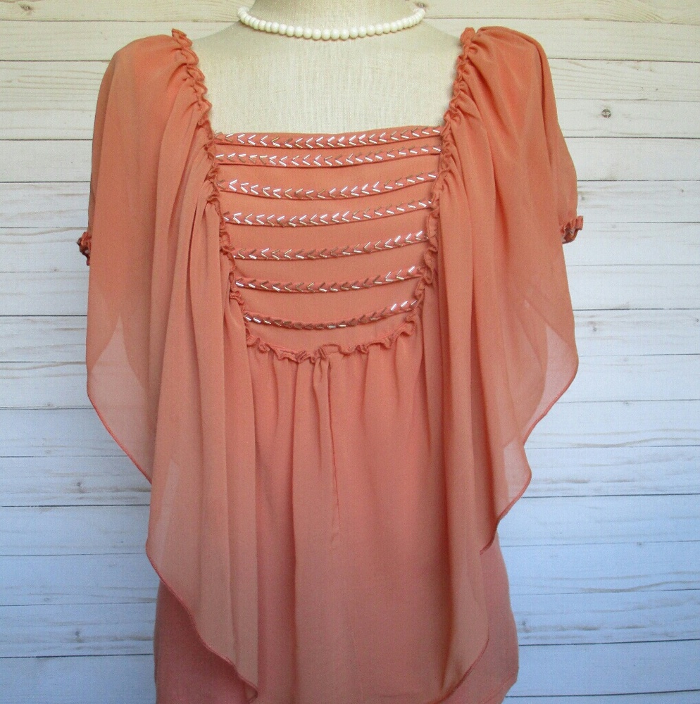 Daytrip🌷 Peach-Blush Beaded Blouse